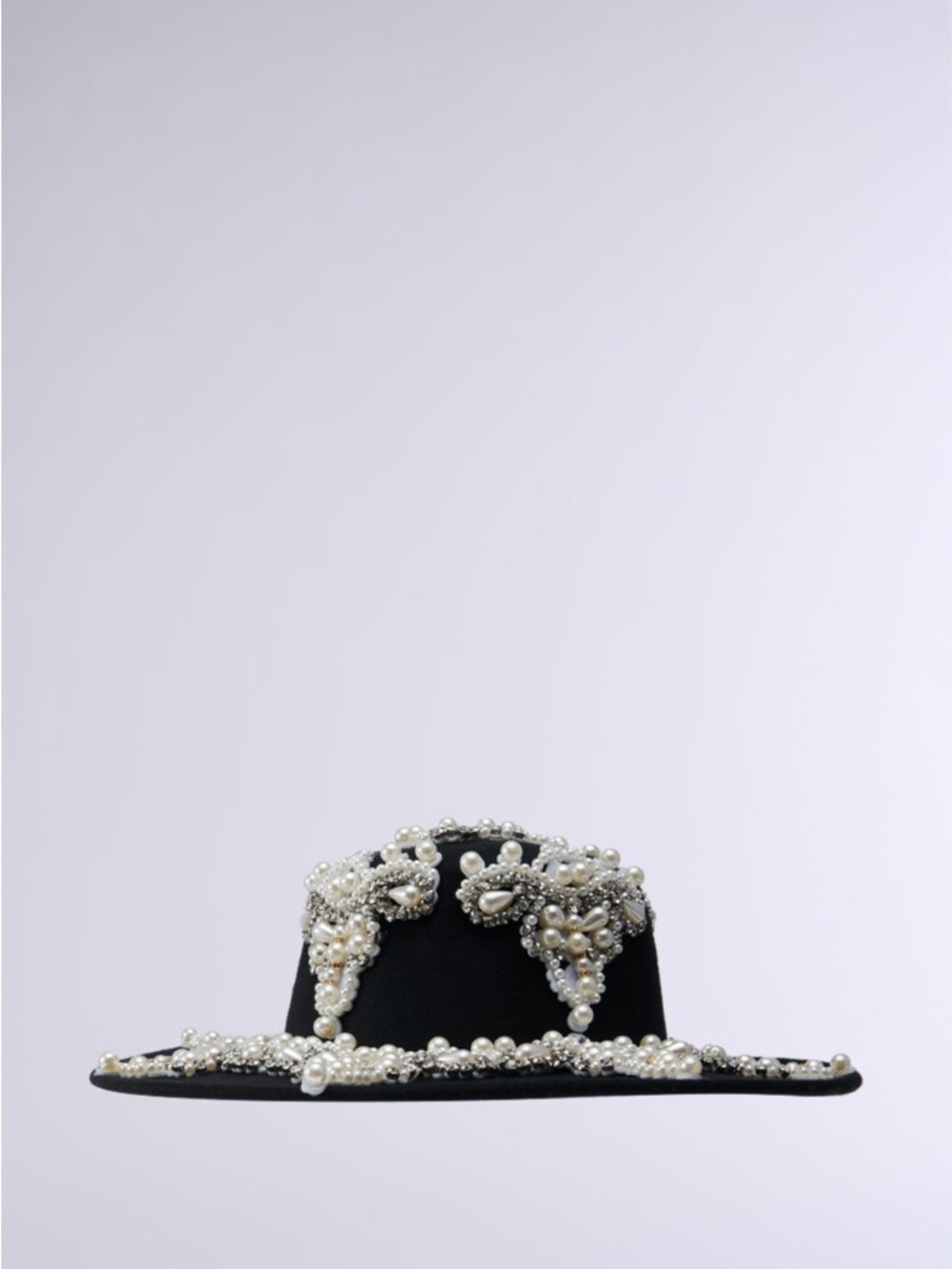 AKIRA Black Wide-Brim Pearl-Embellished Hat - Picture 4 of 4